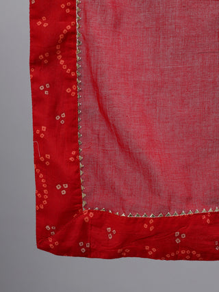 Red Cotton Bandhani Print & Gota Patti Detailing Sharara Set with Dupatta