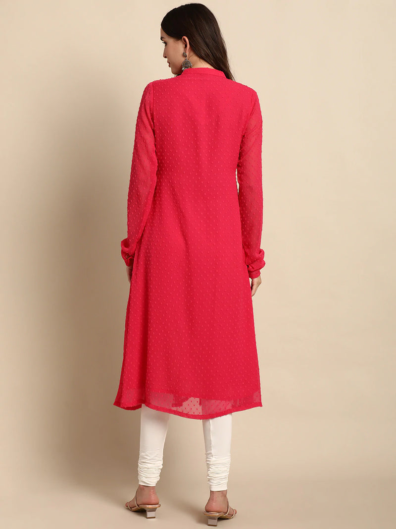 Solid Red Full Sleeves Poly Chiffon Dress - Ria Fashions