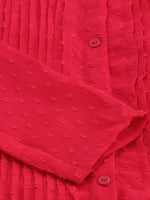 Solid Red Full Sleeves Poly Chiffon Dress - Ria Fashions
