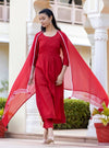 Cotton Red Embroidered Chikankari Suit Set in Lucknowy Style - Ria Fashions