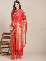 Red & Golden Silk Blend Ethnic Motif Woven Design Banarasi Saree