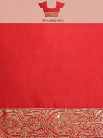 Red & Golden Silk Blend Ethnic Motif Woven Design Banarasi Saree