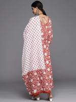 Cotton Red & White Printed Anarkali Style Suit Set