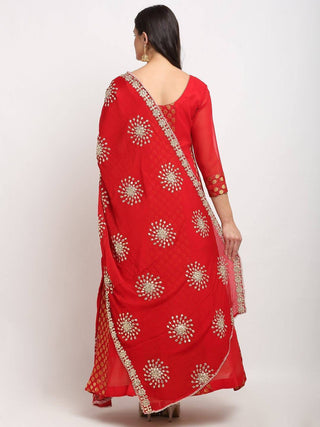 Red Banarsi Suit Set with Dupatta - Ria Fashions