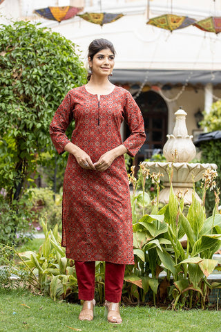 Cotton Red Bandhani Print Suit Set with Dupatta