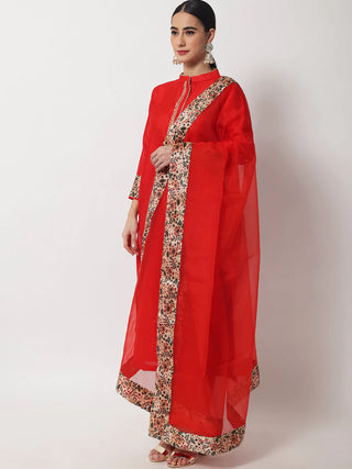 Red Silk Suit Set with Organza Dupatta