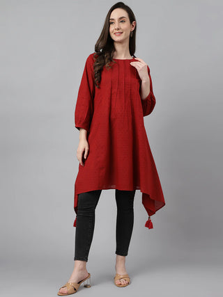 Solid Maroon Cotton Dress