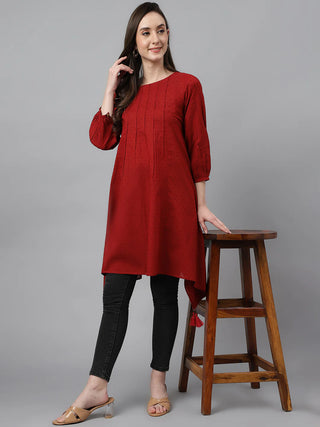 Solid Maroon Cotton Dress