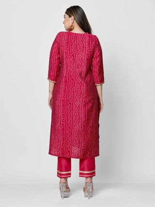 Red Embroidered Cotton Kurta Pant Set