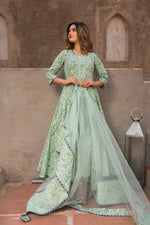 Cotton Sea Green Hand Block Print Anarkali Suit Set - Ria Fashions
