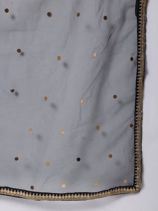Silk Black Gold Thread Detailing Suit Set with Gota & Squin Detailing Net Dupatta