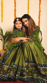 Mehendi Green Cotton Silk Lehenga Set with Gota Lace Detailing with a Soft Net Dupatta