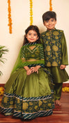 Mehendi Green Cotton Silk Lehenga Set with Gota Lace Detailing with a Soft Net Dupatta