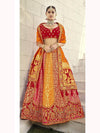Mustard Yellow and Red Brocade with Zari Lehenga - Ria Fashions