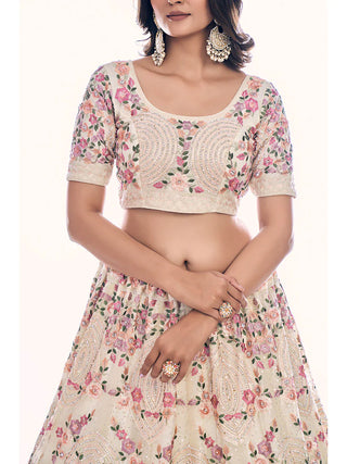 White Soft Net Floral Embroidered Designer Lehenga Choli Set with Soft Net Dupatta