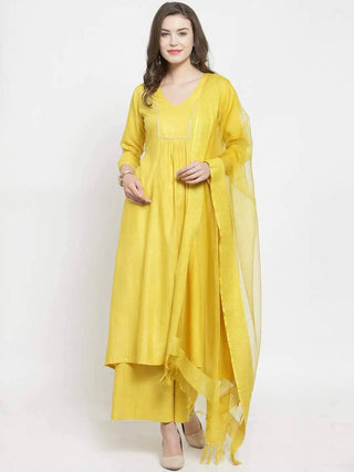 Yellow Bhagalpuri Silk Kurta with Palazzo & Dupatta - Ria Fashions