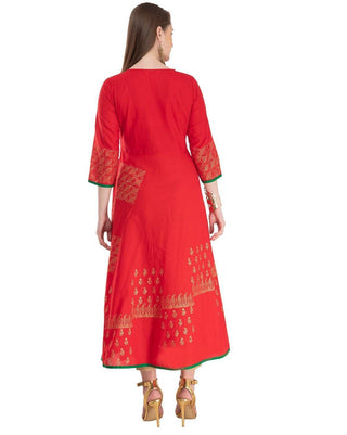 Red Printed Anarkali Kurta - Ria Fashions