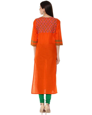 Orange Block Print Straight Kurta - Ria Fashions