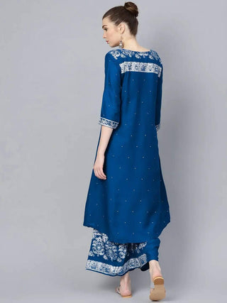 Blue & White Printed Kurta with Palazzo Online - RiaFashions - Ria Fashions