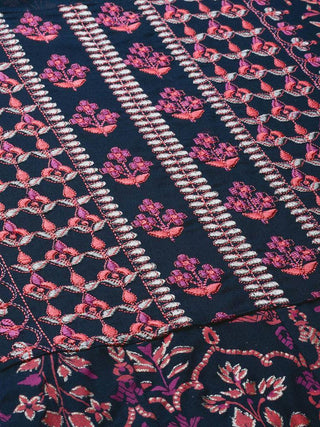 Navy Blue & Pink Floral Printed Anarkali Kurta - Ria Fashions