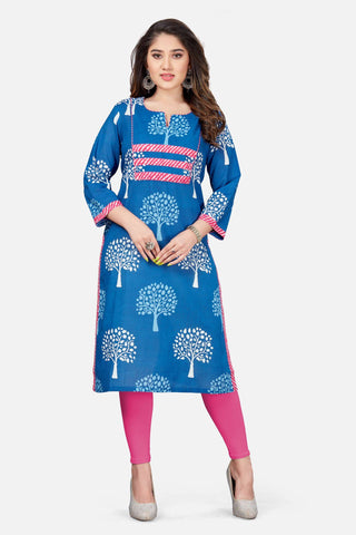Beautiful Blue Printed Kurti - Ria Fashions