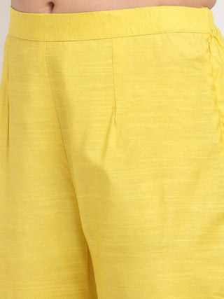 Yellow  Straight Kurti Pants Suit Set with Dupatta - Ria Fashions