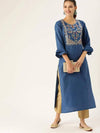 Blue Embroidered Straight  Kurta - Ria Fashions