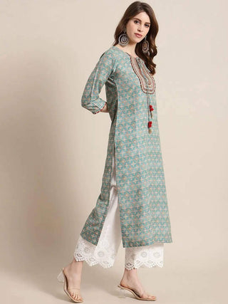 Sea Green Printed Kurta - Ria Fashions