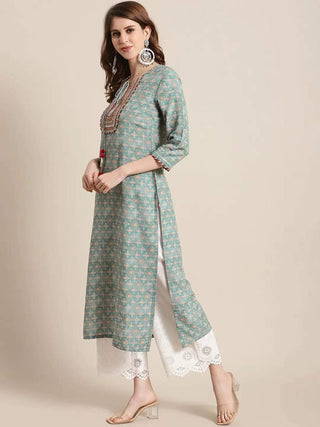 Sea Green Printed Kurta - Ria Fashions