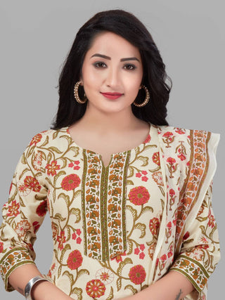 Beige & Red Printed Suit Set - Ria Fashions