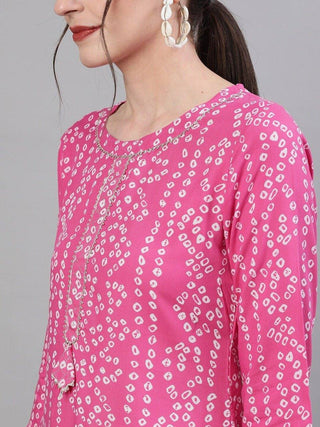 Pink Bandhani Print Skirt and Dupatta - Ria Fashions