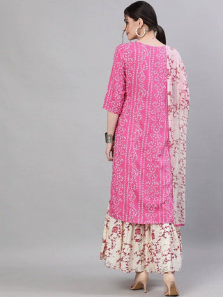 Pink Bandhani Print Skirt and Dupatta - Ria Fashions