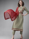 Green-Maroon Suit Set with Dupatta - Ria Fashions