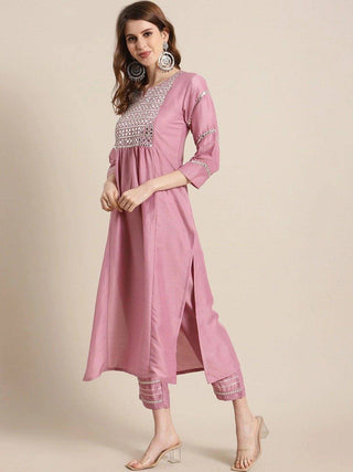 Pink Kurta Suit Set with Dupatta - Ria Fashions