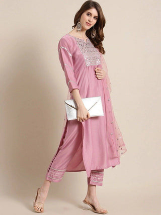 Pink Kurta Suit Set with Dupatta - Ria Fashions