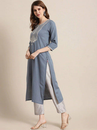 Grey Kurta Suit Set with Dupatta - Ria Fashions