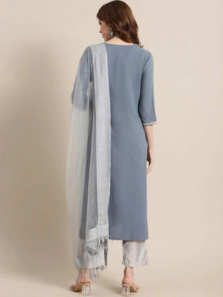 Grey Kurta Suit Set with Dupatta - Ria Fashions