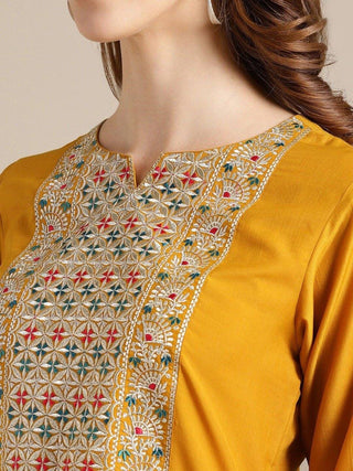 Yellow Embroidered Suit Set with Dupatta - Ria Fashions