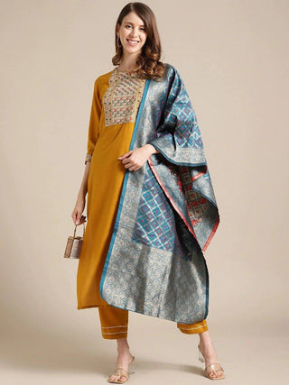 Yellow Embroidered Suit Set with Dupatta - Ria Fashions