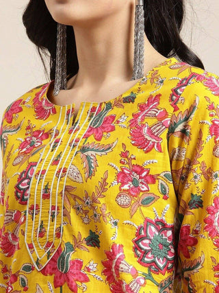 Yellow Flower Print Sharara Set with Dupatta - Ria Fashions