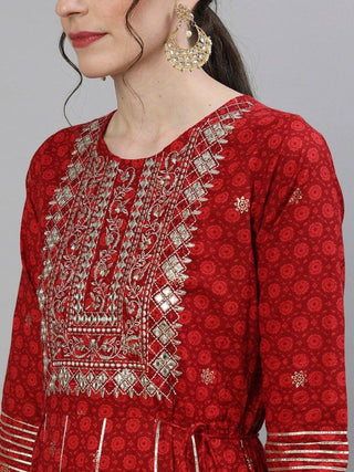 Red Yoke Design Anarkali Kurta - Ria Fashions