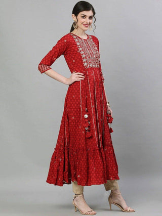 Red Yoke Design Anarkali Kurta - Ria Fashions