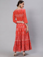 Peach Printed Anarkali Style Kurta - Ria Fashions