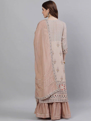 Peach Embroidered Sharara Suit Set - Ria Fashions