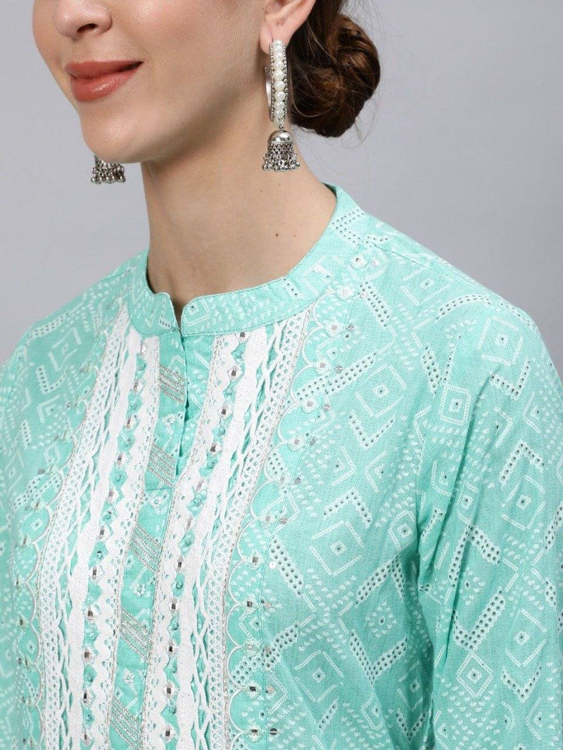 Sea Green Embroidery Kurta Suit Set - Ria Fashions