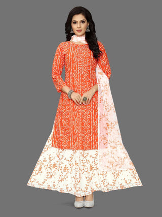 Bandhani Print Kurta With Skirt & Dupatta - Ria Fashions