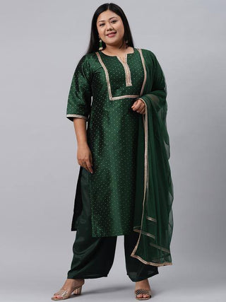 Green Woven Design Art Silk Suit Set - Ria Fashions