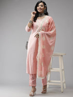 Pink Yoke Design, Gotta Patti Work Cotton Kurta with Palazzo & Dupatta - Ria Fashions