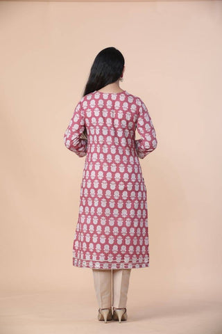 Dusty Pink Kurta Pant Set With Yoke Embroidery - Ria Fashions