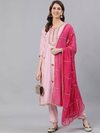 Pink Embroidered Suit Set with Dupatta - Ria Fashions